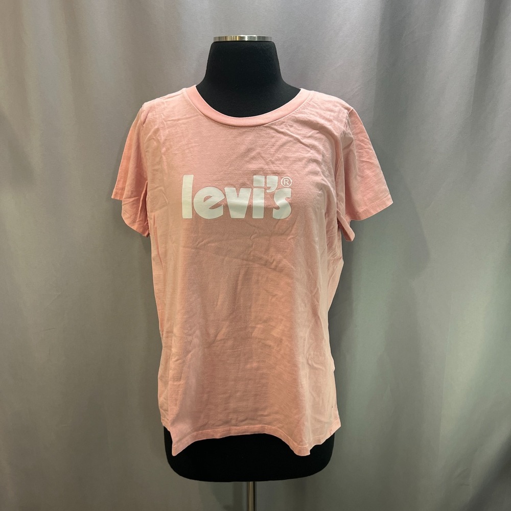 Levi's The Perfect T Shirt Womens 1X Coral Pink Logo Print Oversized Crew Neck